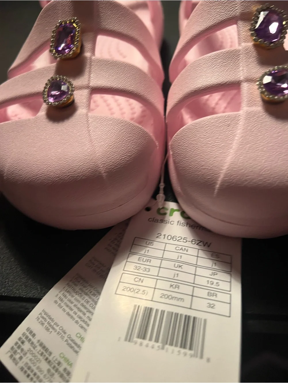 Kids Pink Crocs Sandals with Purple Gem Jibbitz